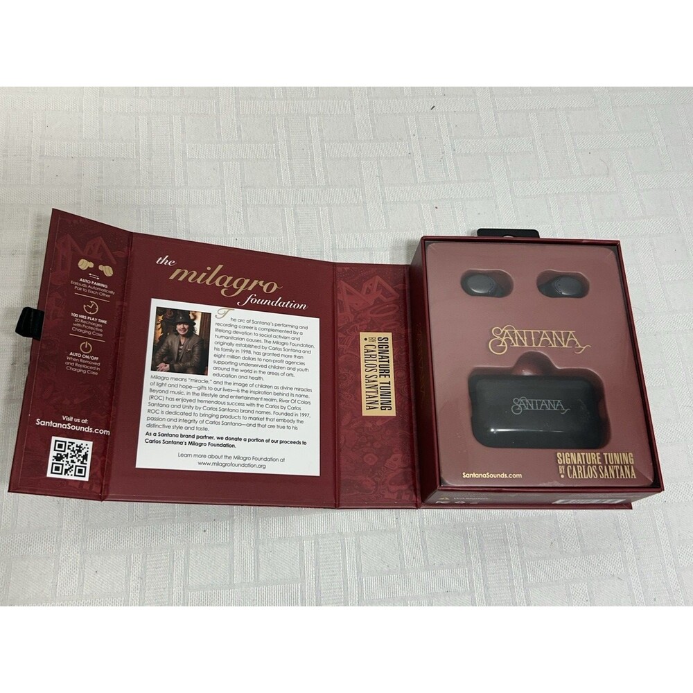 NEW! Carlos Santana RIO Bluetooth Wireless Earbuds w/charging case Black RIO100